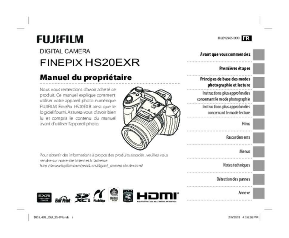 Guide utilisation FUJIFILM FINEPIX HS20  de la marque FUJIFILM