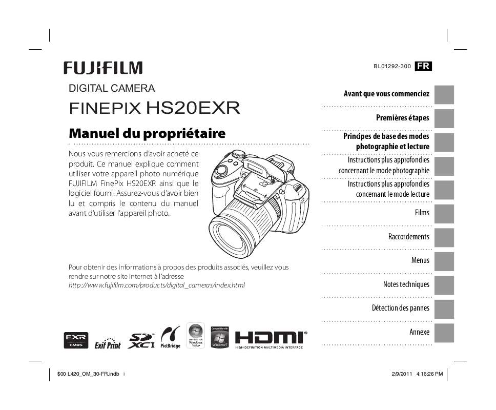 Guide utilisation FUJIFILM FINEPIX HS20EXR  de la marque FUJIFILM