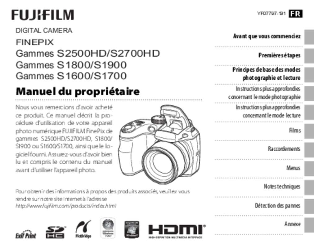 Guide utilisation FUJIFILM FINEPIX S2800HD  de la marque FUJIFILM