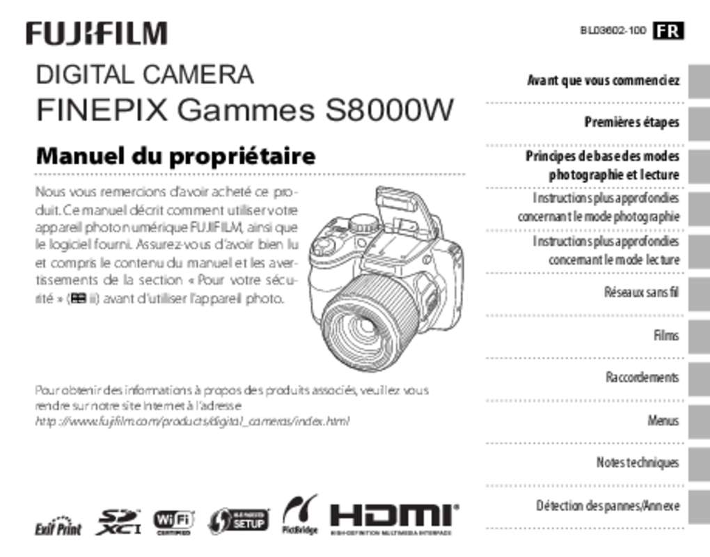 Guide utilisation FUJIFILM FINEPIX S8400W  de la marque FUJIFILM