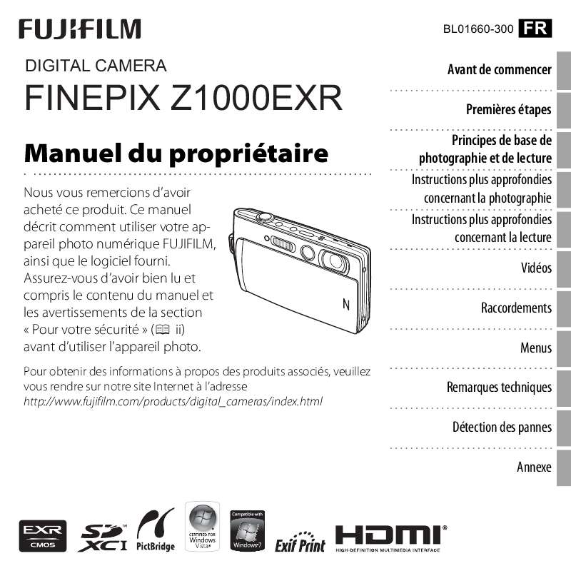 Guide utilisation FUJIFILM FINEPIX Z1000EXR  de la marque FUJIFILM