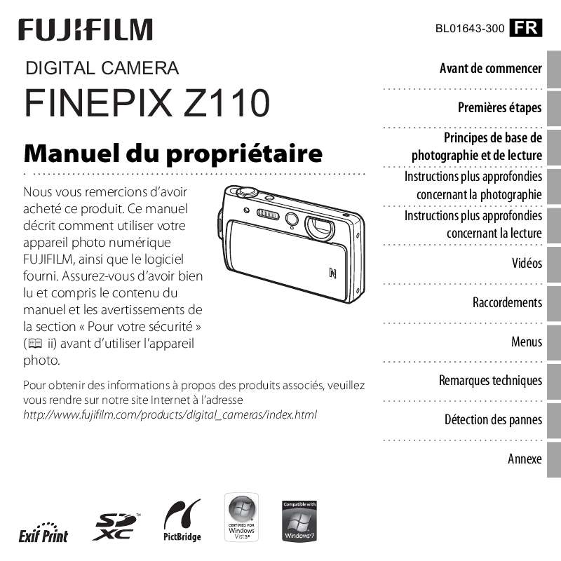 Guide utilisation FUJIFILM FINEPIX Z110  de la marque FUJIFILM