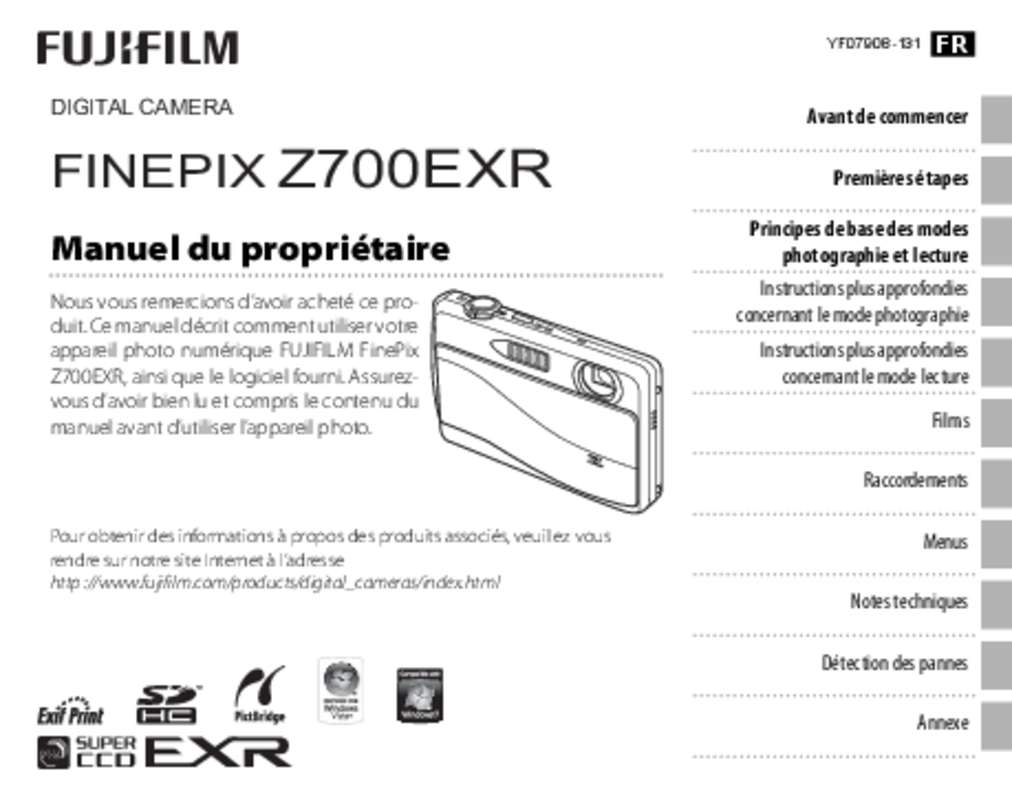 Guide utilisation FUJIFILM FINEPIX Z700EXR  de la marque FUJIFILM