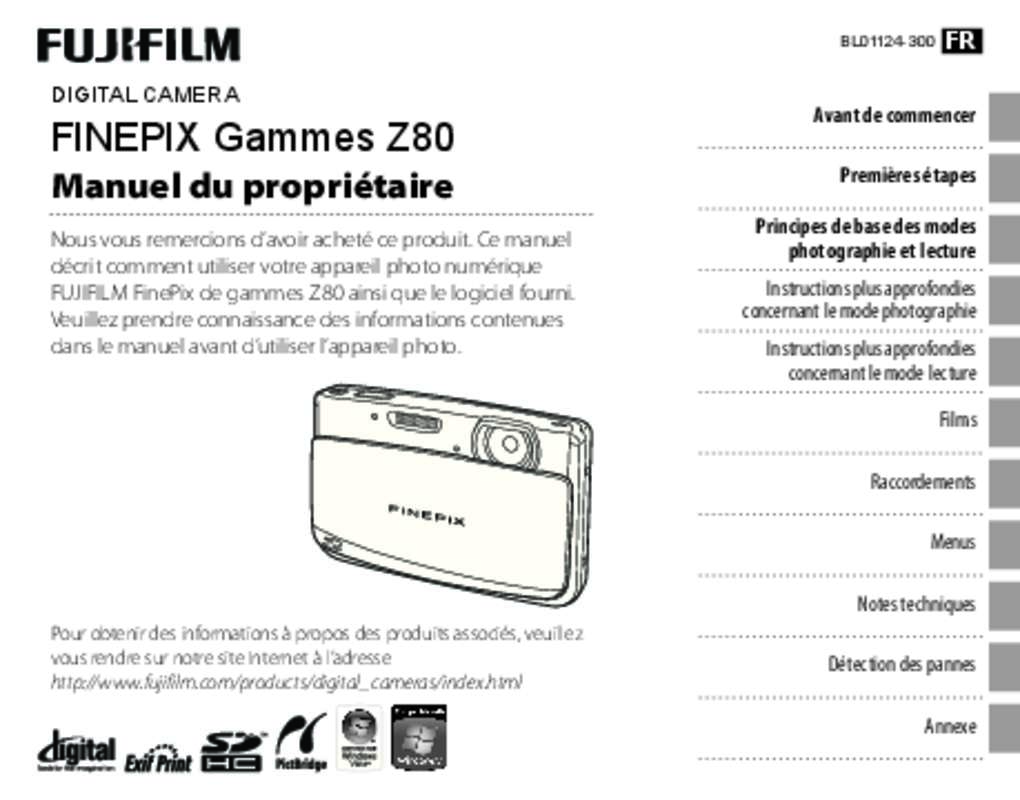 Guide utilisation FUJIFILM FINEPIX Z80  de la marque FUJIFILM