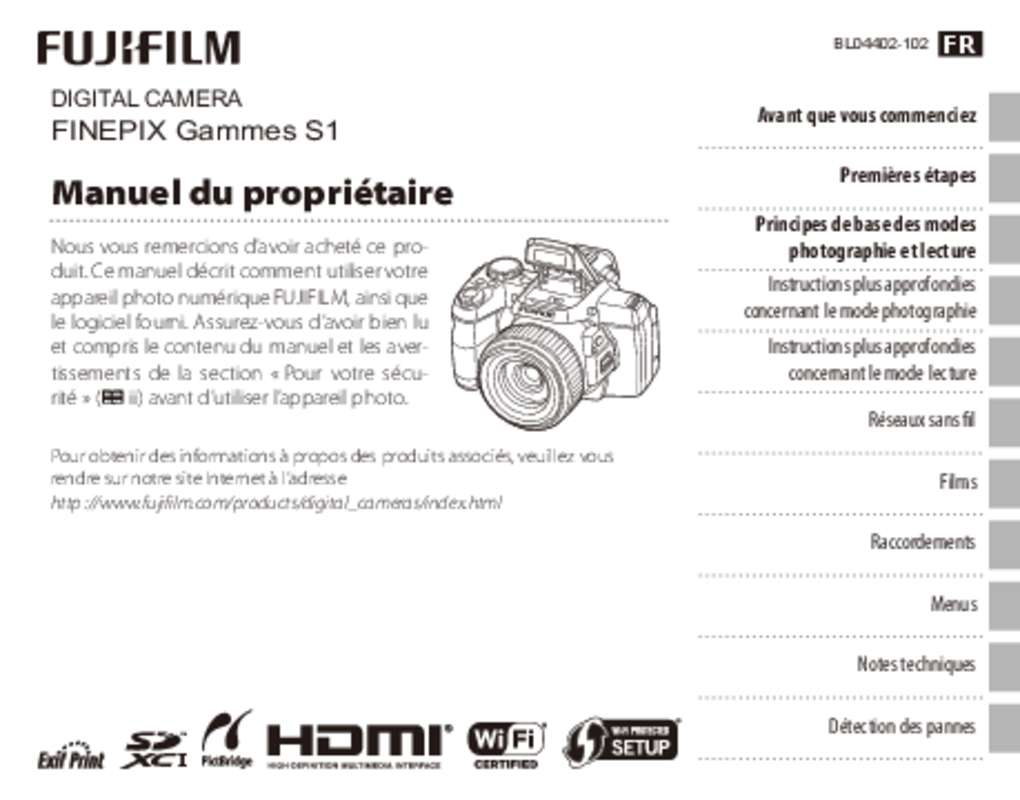 Guide utilisation FUJIFILM FINEPIX S  de la marque FUJIFILM