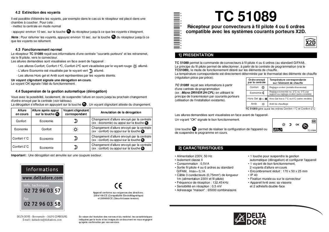 Guide utilisation DELTA DORE TC 51089  de la marque DELTA DORE
