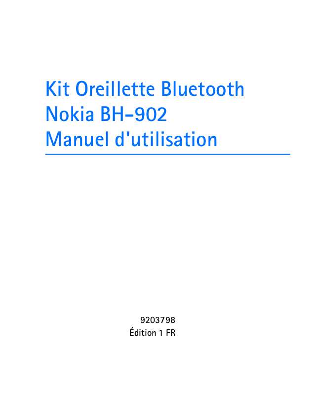 Guide utilisation NOKIA BLUETOOTH HEADSET BH-902  de la marque NOKIA