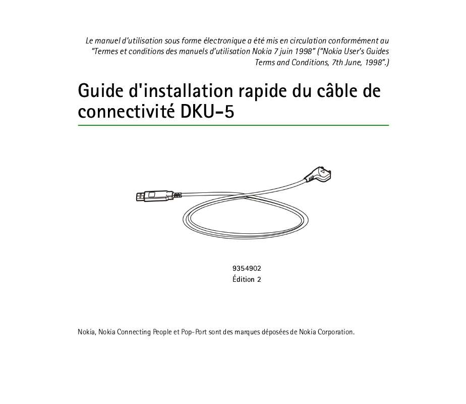 Guide utilisation NOKIA CONNECTIVITY ADAPTER CABLE DKU-5  de la marque NOKIA
