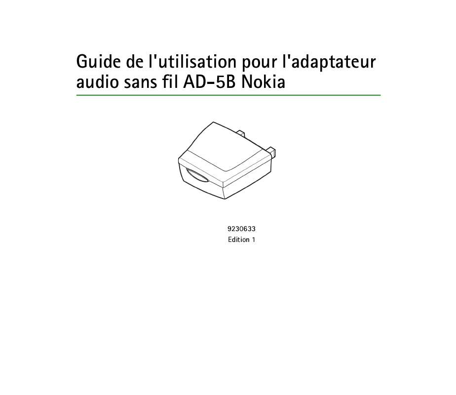 Guide utilisation NOKIA WIRELESS AUDIO ADAPTER AD-5B  de la marque NOKIA