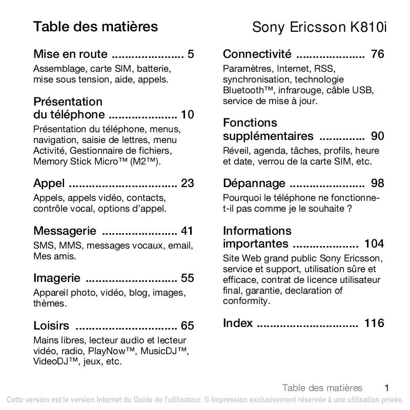 Guide utilisation SONY ERICSSON K810  de la marque SONY ERICSSON