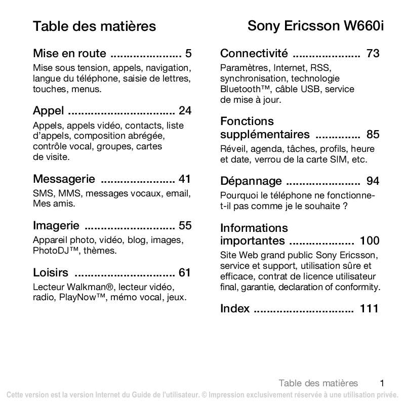 Guide utilisation SONY ERICSSON W660  de la marque SONY ERICSSON