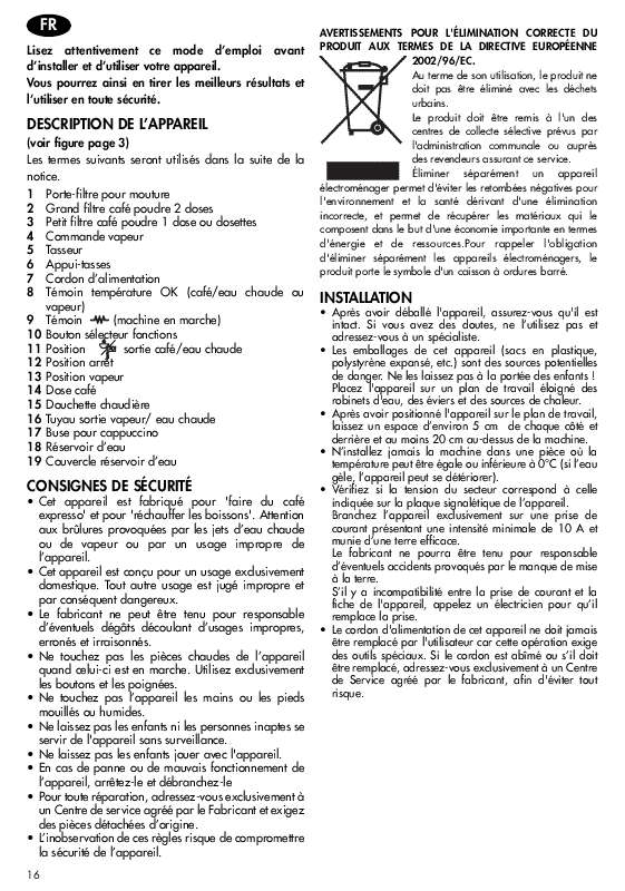 Guide utilisation DELONGHI EC 155(110V) de la marque DELONGHI