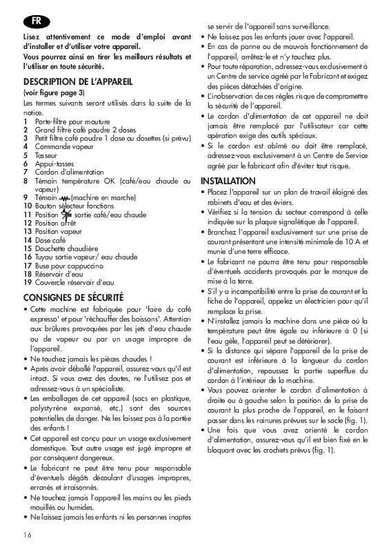 Guide utilisation DELONGHI EC 190CDF EX:C de la marque DELONGHI