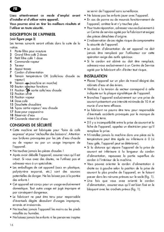 Guide utilisation DELONGHI EC 190F EX:C de la marque DELONGHI