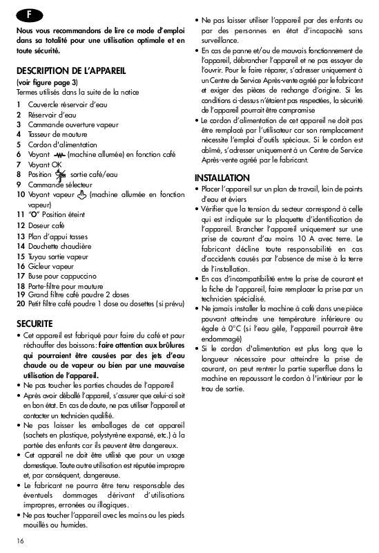 Guide utilisation DELONGHI EC 410.B EX:C de la marque DELONGHI