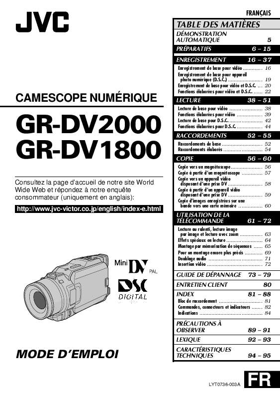 Guide utilisation JVC GR-DV1800  de la marque JVC