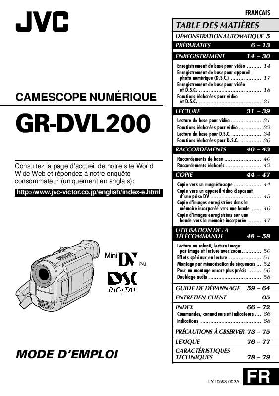 Guide utilisation JVC GR-DVL200  de la marque JVC
