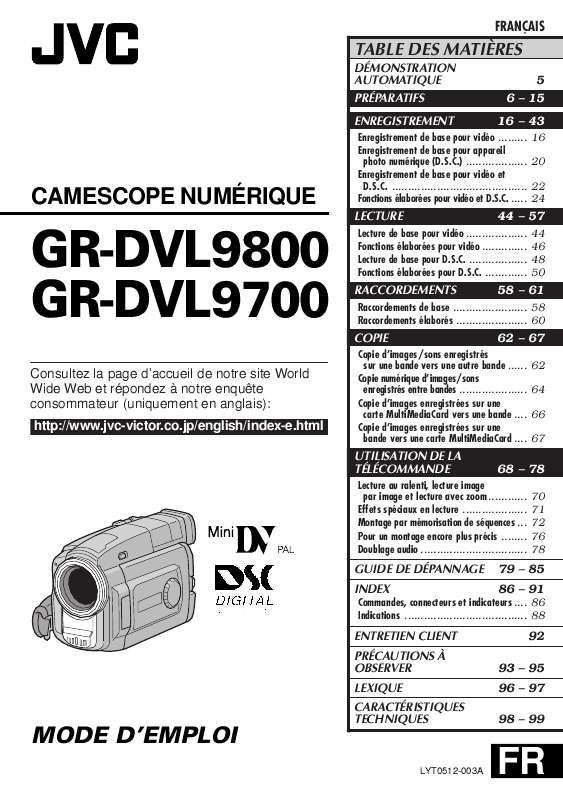 Guide utilisation JVC GR-DVL9800  de la marque JVC