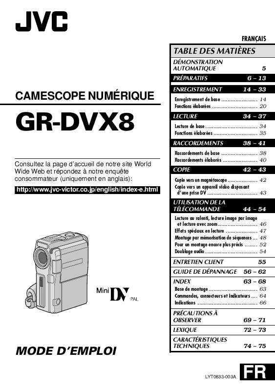 Guide utilisation JVC GR-DVX8  de la marque JVC