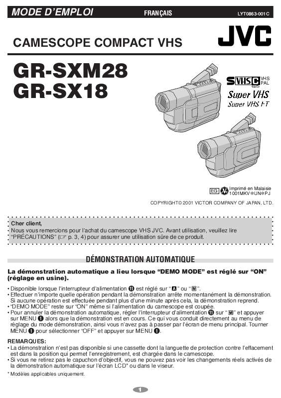 Guide utilisation JVC GR-SXM28EG  de la marque JVC