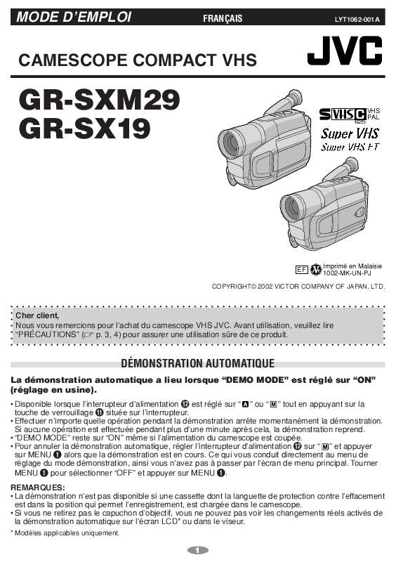 Guide utilisation JVC GR-SXM29EF  de la marque JVC