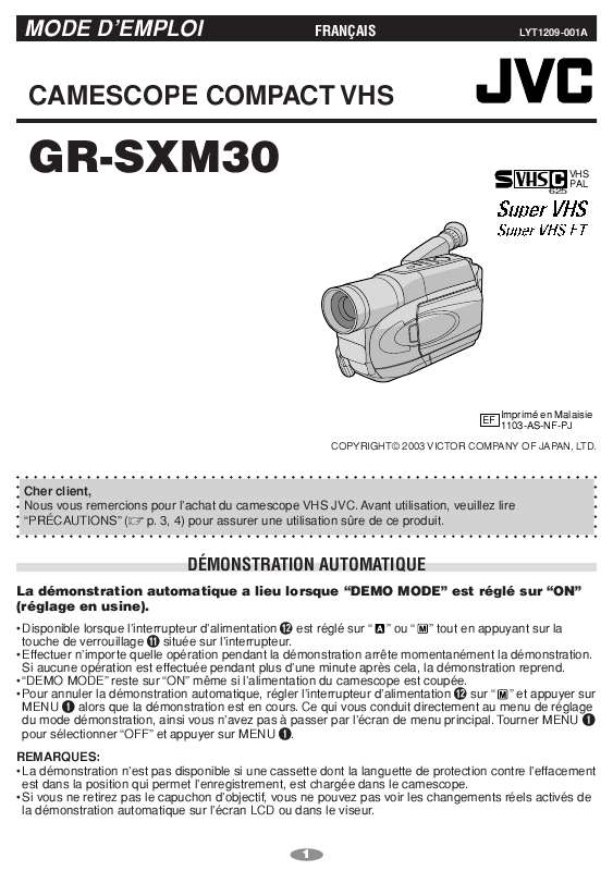 Guide utilisation JVC GR-SXM30EF  de la marque JVC