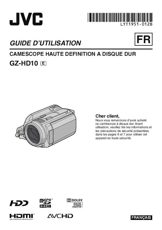 Guide utilisation JVC GZ-HD10EX  de la marque JVC