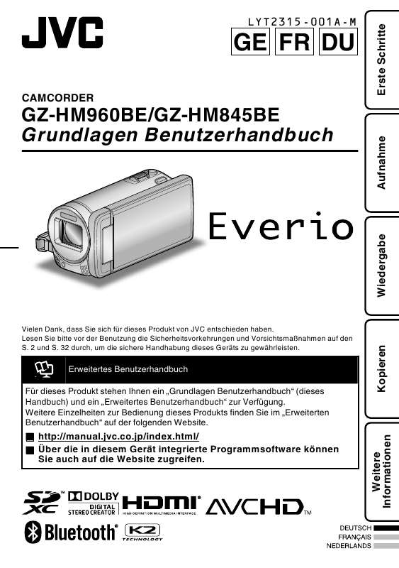 Guide utilisation JVC GZ-HM845BE  de la marque JVC