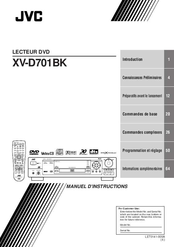 Guide utilisation JVC XV-D701BK  de la marque JVC