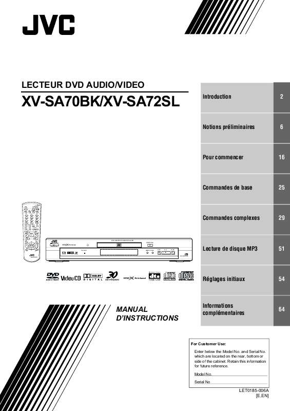 Guide utilisation JVC XV-SA72SL  de la marque JVC