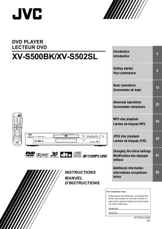 Guide utilisation JVC XV-S500BK  de la marque JVC