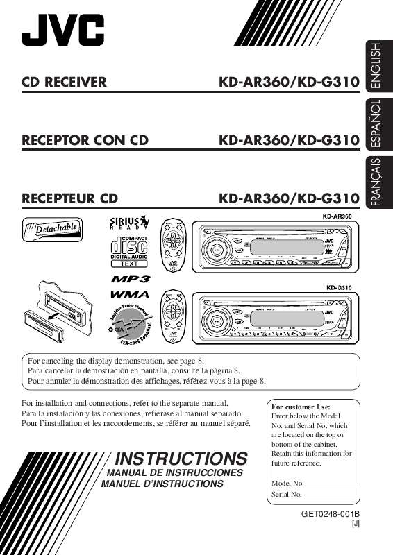 Guide utilisation JVC KD-AR360  de la marque JVC