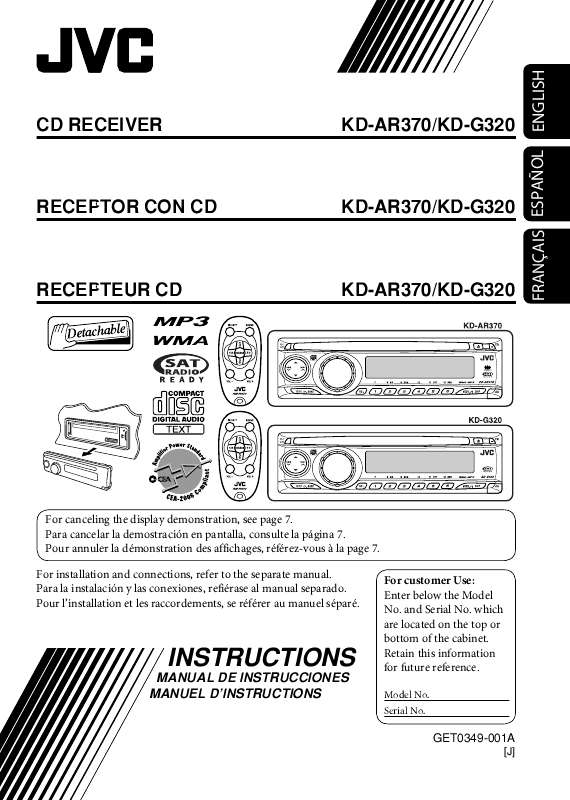 Guide utilisation JVC KD-AR370  de la marque JVC