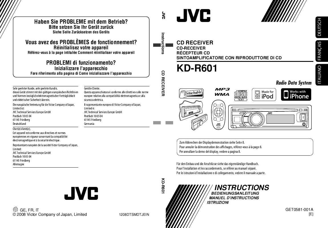 Guide utilisation JVC KD-R601E  de la marque JVC