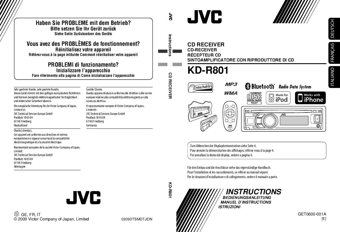 Guide utilisation JVC KD-R801E  de la marque JVC