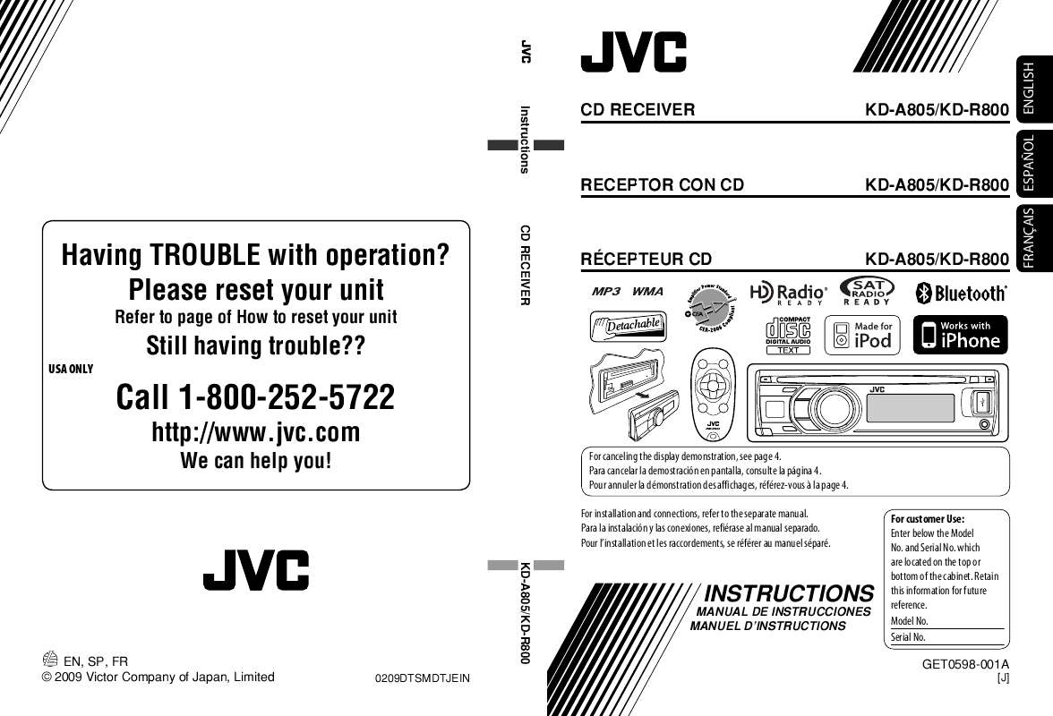 Guide utilisation JVC KD-A805  de la marque JVC
