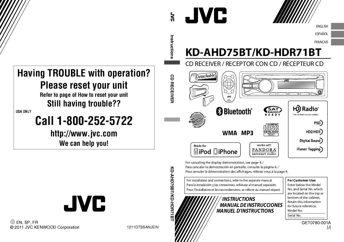 Guide utilisation JVC KD-AHD75BT  de la marque JVC