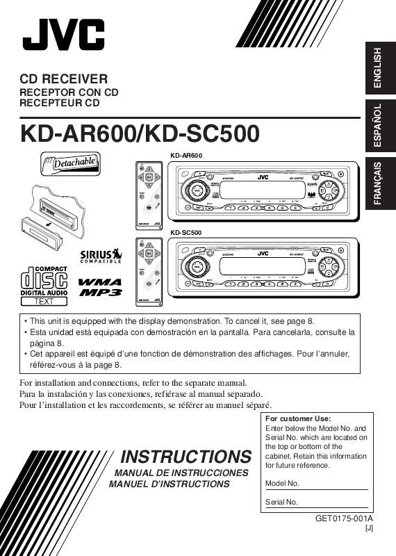 Guide utilisation JVC KD-AR600  de la marque JVC
