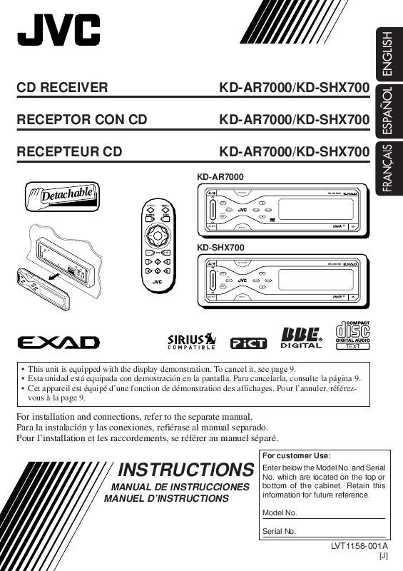 Guide utilisation JVC KD-AR7000  de la marque JVC