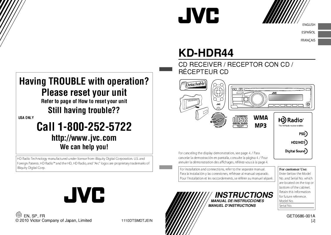Guide utilisation JVC KD-HDR44  de la marque JVC