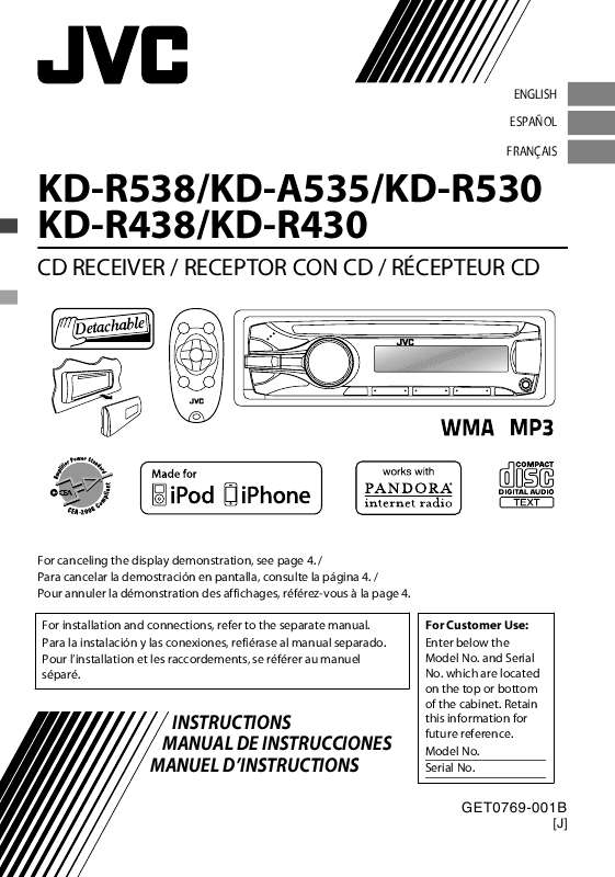 Guide utilisation JVC KD-R530  de la marque JVC
