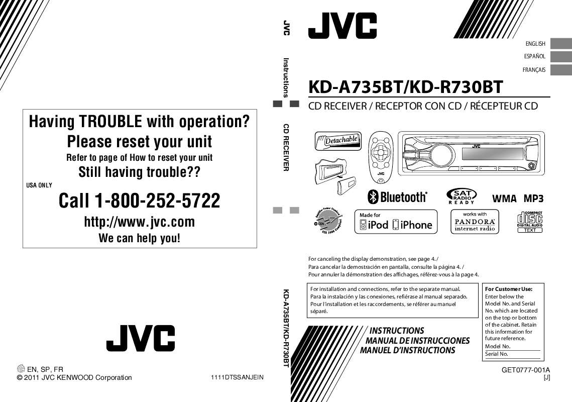 Guide utilisation JVC KD-R730BT  de la marque JVC