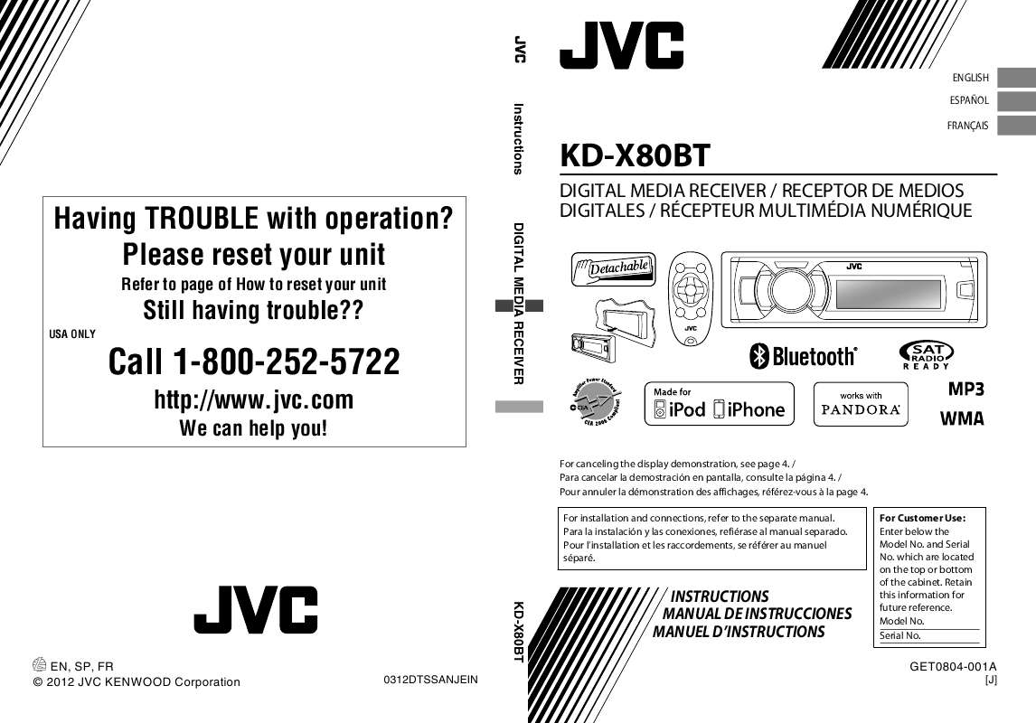 Guide utilisation JVC KD-X80BT  de la marque JVC