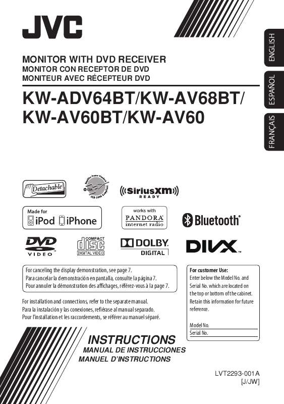 Guide utilisation JVC KW-ADV64BT  de la marque JVC