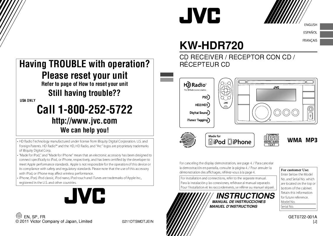 Guide utilisation JVC KW-HDR720  de la marque JVC