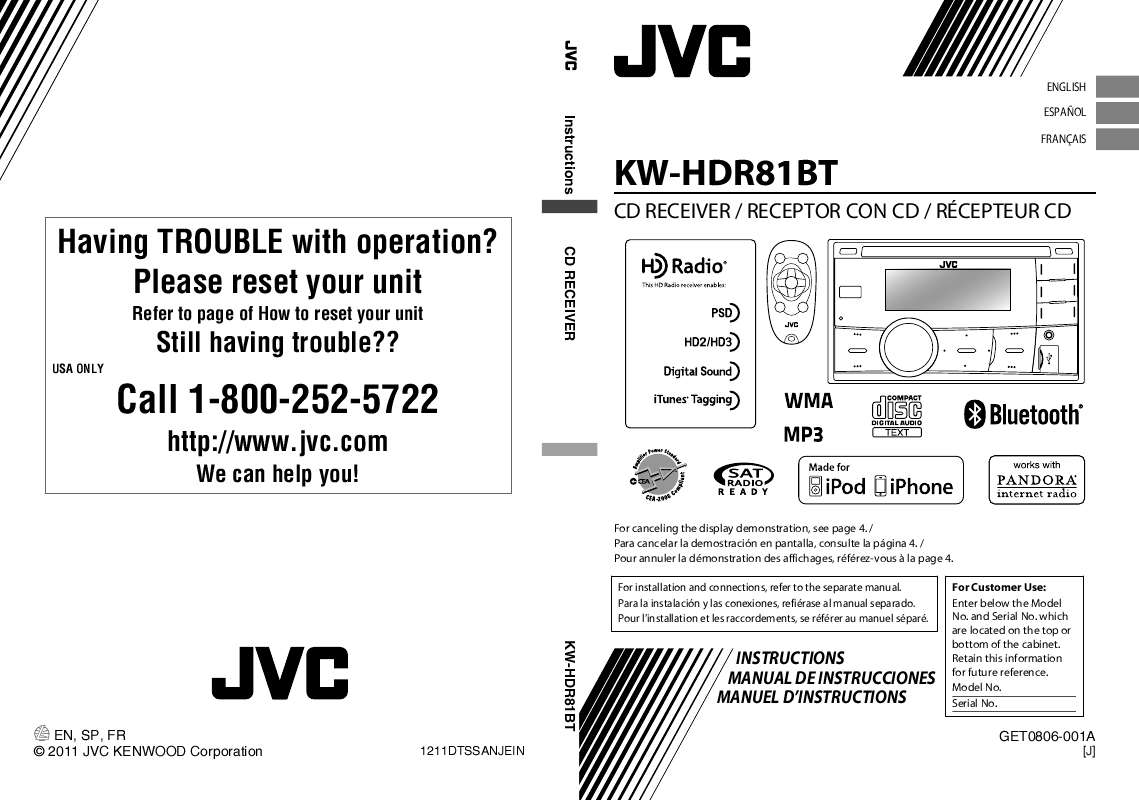 Guide utilisation JVC KW-HDR81BT  de la marque JVC