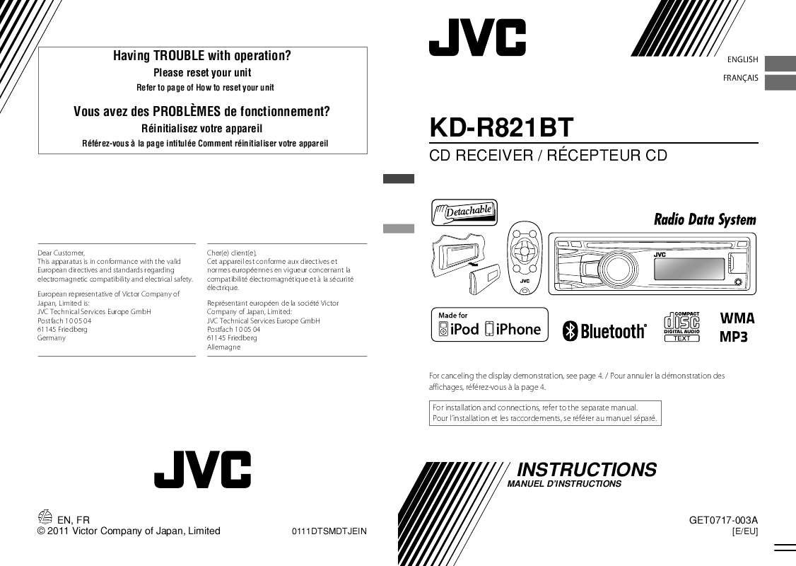 Guide utilisation JVC KD-R821BTE  de la marque JVC