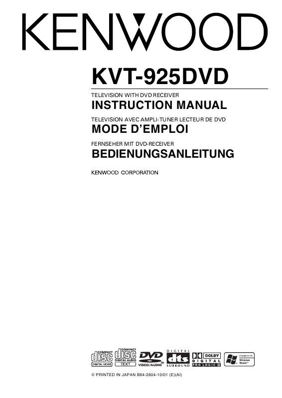 Guide utilisation KENWOOD KVT-925DVD  de la marque KENWOOD