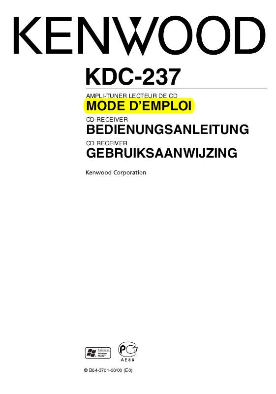 Guide utilisation KENWOOD KDC-237SA  de la marque KENWOOD