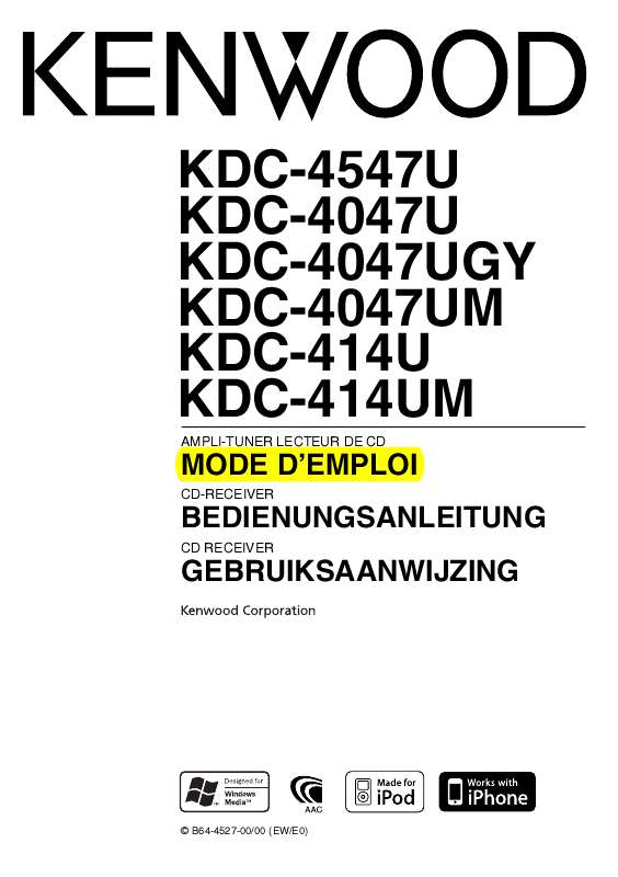 Guide utilisation KENWOOD KDC-4047UGY  de la marque KENWOOD